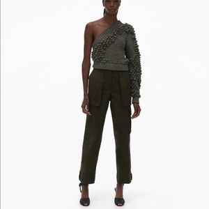HELMUT LANG army green one shoulder sweater, small
